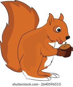 Vector illustration of a squirrel eating acorn.