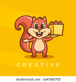 Vector illustration of squirrel holding a box