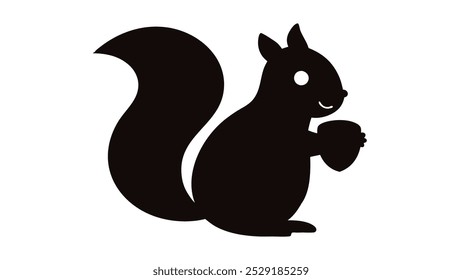 Vector illustration of a squirrel holding a nut in its paws on a transparent background. 