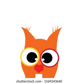Vector illustration of squirrel on white background. Symbol of animal, pet, forest, ears, eyes, curious.