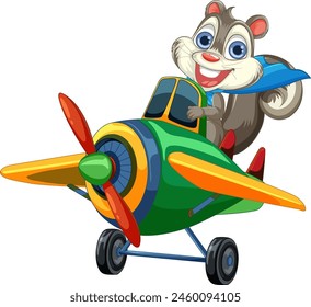 Vector illustration of a squirrel piloting a plane