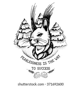 Vector illustration with squirrel for printing on T-shirts. Tattoo style