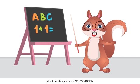 vector illustration of squirrel teaching in classroom. squirrel cartoon illustration for animation.