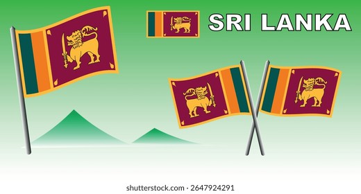 Vector illustration of the Sri Lankan national flag with lion symbol, perfect for patriotic, cultural, or educational design projects