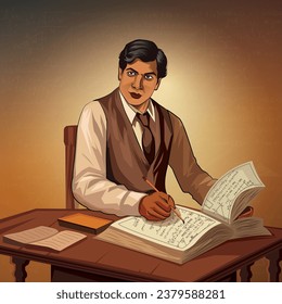 Vector illustration of Srinivasa Ramanujan with math element background. Srinivasa Ramanujan was an Indian mathematician.