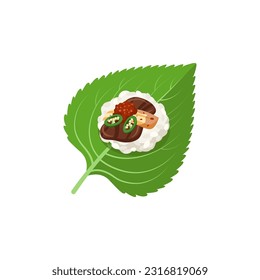 Vector illustration of ssambap, korean rice wrapped in leaves