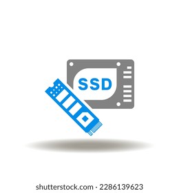 Vektorgrafik von SSD SATA NVME M2 Form Factor Interface. Symbol für den Datenspeicher von Solid-State-Laufwerken. Symbol der SSD-Aktualisierung des Computers.