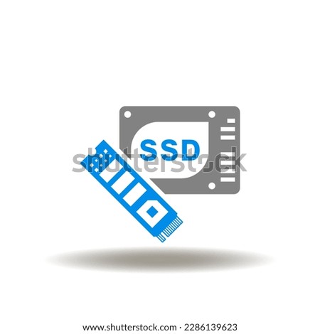 Vector illustration of SSD SATA NVME M2 Form Factor Interface. Icon of Solid State Drive Data Storage. Symbol of computer SSD upgrade.