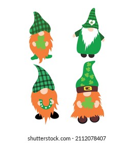 Vector illustration of St. Patrick’s Day Gnomes, Irish Gnomes Vector Holding Clovers, Shamrock	