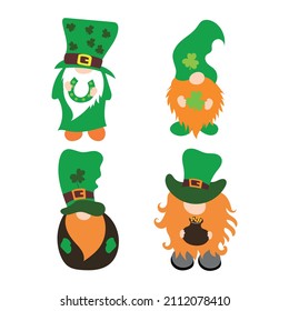 Vector illustration of St. Patrick’s Day Gnomes, Irish Gnomes Vector Holding Clovers, Shamrock	