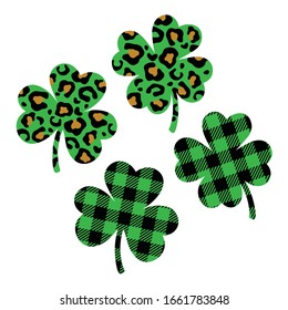 Vector illustration of St. Patrick’s Day three and four leaf clover or shamrock.