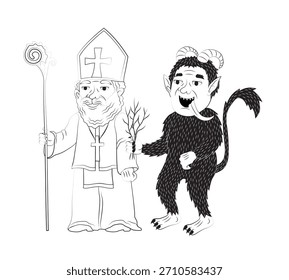Ilustración vectorial de San Nicolás y Krampus