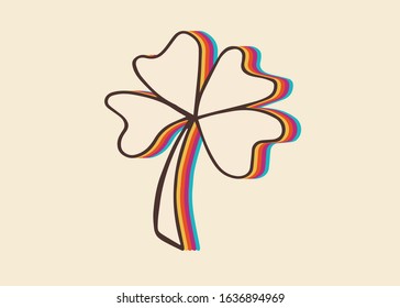 Vector Illustration of St. Patrick Clover Plant with Vintage Rainbow Style. This Is Good For Poster, Background and Shirt Design.