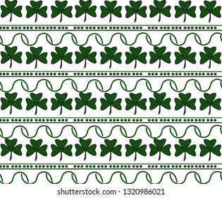 Vector Illustration of a St. Patrick Day Background. Seamless pattern with clover leaves and lines