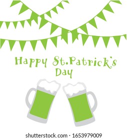 vector illustration of st patrick day background with beer and bunting. 