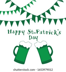 vector illustration of st patrick day background with beer and bunting. 