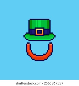 Vector Illustration of St Patrick Day Hat and Beard with Pixel Art Design, perfect for game assets themed designs