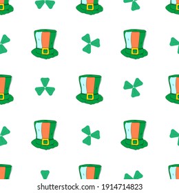Vector illustration. St patrick hat on a white background. Seamless patterns.