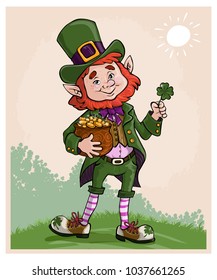 Vector illustration, St. Patrick with money pot, cartoon concept.