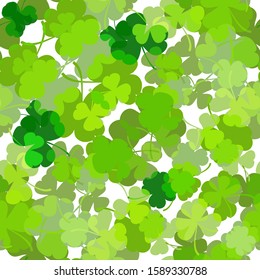 Vector Illustration of a St. Patrick s Day Background. Seamless pattern with clover leaves on white background. Ideal for greeting card, poster and web template.