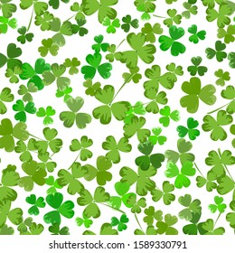 Vector Illustration of a St. Patrick s Day Background. Seamless pattern with clover leaves on white background. Ideal for greeting card, poster and web template.
