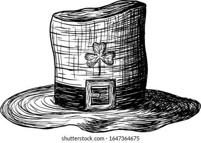Vector illustration. St. Patrick 's Day. Green hat drawn by strokes.