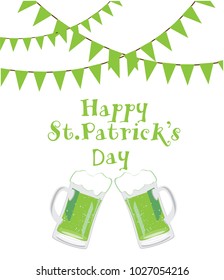 vector illustration of St. Patricks Day card with beer and bunting