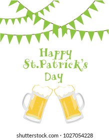 vector illustration of St. Patricks Day card with beer and bunting