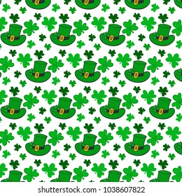 Vector illustration of St. Patrick's Day symbols pattern with green irish hat and shamrock for background, card, print, greeting card, banner, invitation, irish beer festival pattern