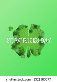 Vector illustration of St. Patrick's Day greeting card. Green clover papercut.