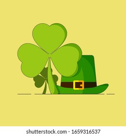 Vector illustration of St Patrick's day background. Clover and green hat illustration