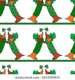 Vector illustration for St. Patrick's Day. pattern Simple fashion pattern with Dachshund wearing glasses, hat, clover. March 17