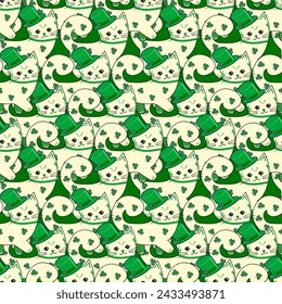 Vector illustration for St. Patrick's Day. pattern Simple fashion pattern with cat in hat, clover March 17