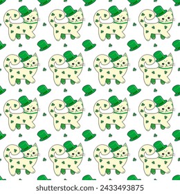 Vector illustration for St. Patrick's Day. pattern Simple fashion pattern with cat in hat, clover March 17