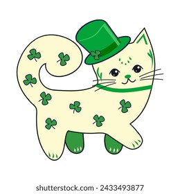 Vector illustration for St. Patrick's Day. pattern Simple fashion pattern with cat in hat, clover March 17