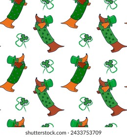 Vector illustration for St. Patrick's Day. pattern Simple fashion pattern with cat and dog, clover March 17