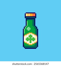 Vector Illustration of St. Patrick's Day Beer Bottle with Pixel Art Design, perfect for game assets themed designs