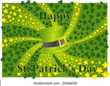 Vector illustration for St. Patrick's Day, clovers, stars and a hat