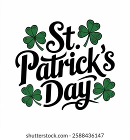 Vector illustration St. Patrick's day hand drawn lettering with leaf's of clover. Design for poster, cards, banner  on a white background