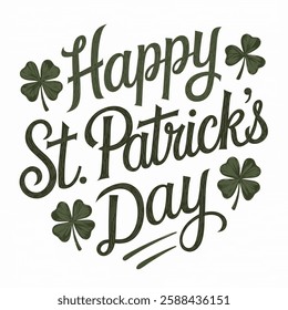 Vector illustration St. Patrick's day hand drawn lettering with leaf's of clover. Design for poster, cards, banner  on a white background