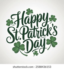 Vector illustration St. Patrick's day hand drawn lettering with leaf's of clover. Design for poster, cards, banner  on a white background