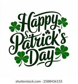 Vector illustration St. Patrick's day hand drawn lettering with leaf's of clover. Design for poster, cards, banner  on a white background