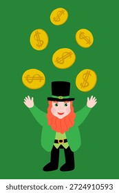Ilustração vetorial para St. Patricks Day com um elfo bombeando moedas de ouro