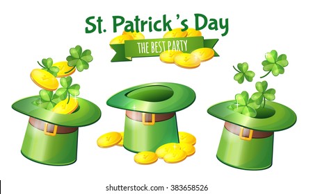 Vector Illustration of a St. Patrick's Day. Irish holiday. Poster, postcard, design, design of signs, menus. Without background.Set hat.