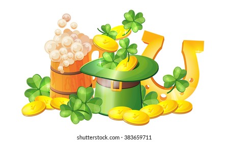 Vector Illustration of a St. Patrick's Day. Irish holiday. Poster, postcard, design, design of signs, menus.  Without background. 