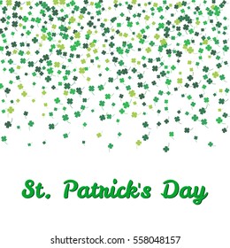 Vector Illustration of a St. Patrick's Day text with clover green leaves isolated on a white background