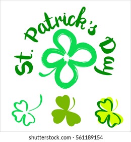 Vector illustration, St. Patrick's Day, inscription by hand, clover
