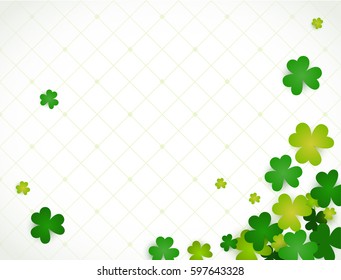 Vector Illustration of a St. Patrick's Day Background for lucky spring design with green clover on white pattern background.