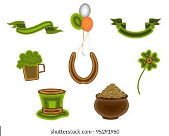 Vector illustration of St. Patrick's Day elements on white isolated background.
