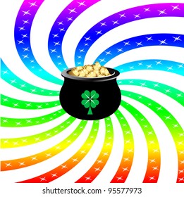 Vector Illustration for St Patricks Day. Rainbow sparkle pot.